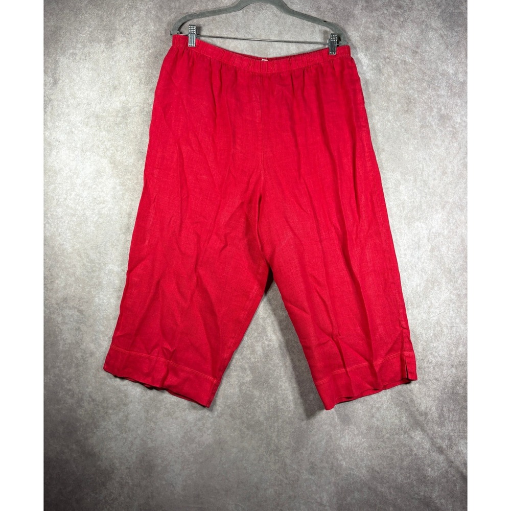 Hot Cotton Pants Womens XL Red Linen Cropped Elastic Waist Casual USA Travel